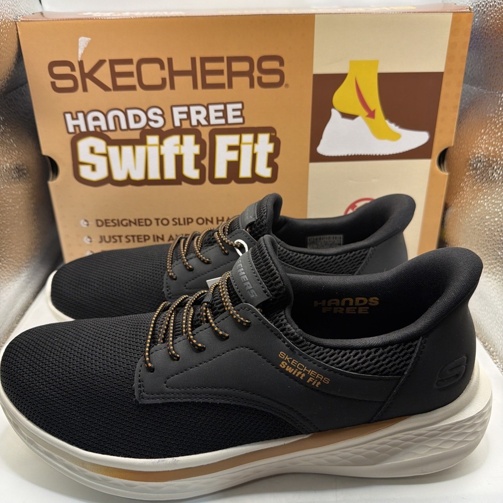 Skechers Men's Hands Free Swift Fit No More Bending Sneakers Black Size 9.5. NIB